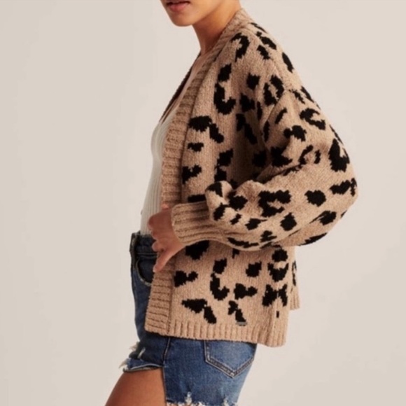 Abercrombie & Fitch Cheetah Leopard Print Chunky Knit Open Cardigan Size S - Picture 5 of 13